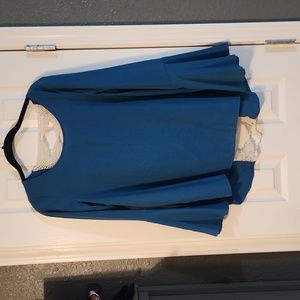 Teal bell sleeve, lace back top. Size medium